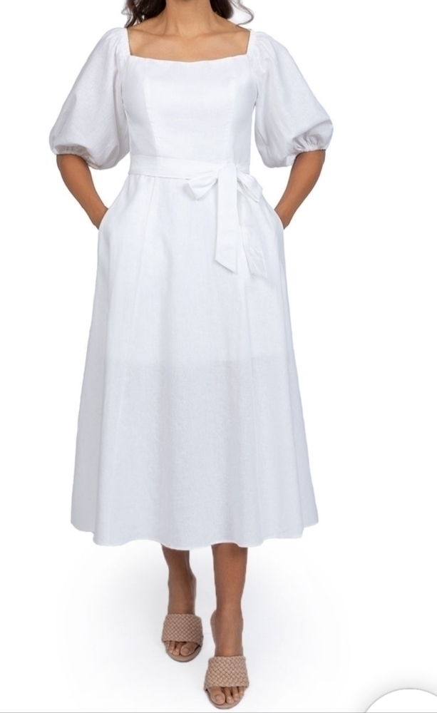 PREMIER Armour Puff sleeve Off White Midi Dress